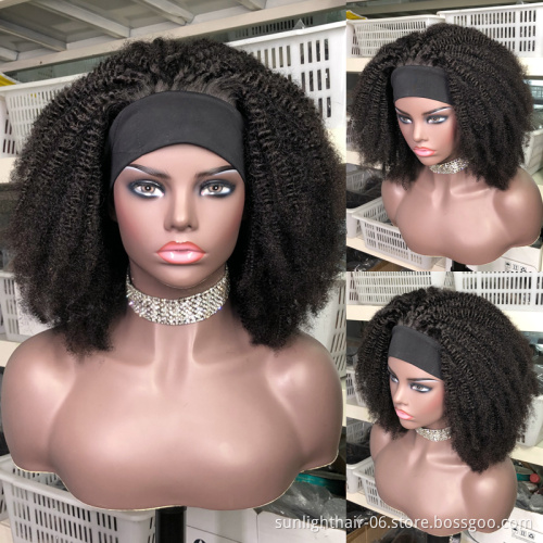 Headband Wig Kinky Curly Human Hair  Brazilian Machine Scarf Wig Easy to Install 180% Density vendo machine jerry curly wig